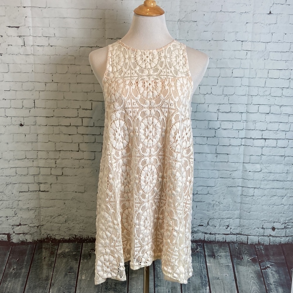 Free People Wallflower Cream Nude Lace Mini Dress Sz XS Feminine Cute Romantic - Picture 2 of 16